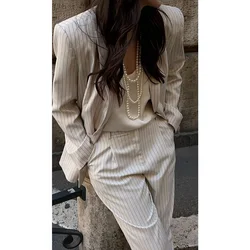 Women's Suit Striped Two-piece Slim Single-breasted Casual Fashion Suit Christmas Work Wear Women 2 Piece Set Outfit Winter Sets