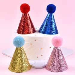 Cute Pet Birthday Caps With Bowknot Cat Dog Costume Sequin Headwear Cap Hat Christmas Party Pets Accessories Decoration