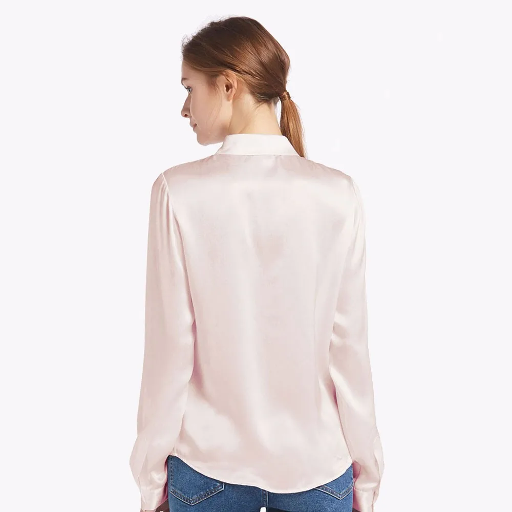 100% Real Silk Shirts Blouse Women 22 momme Basic Placket Chinese Charmeuse Natural Glossy Elegant Ladies Long sleeves