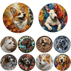 Cute Dog Gift Mask Theme Round Metal Aluminum Sign Art Desktop Decorative Plates For Bar Cafe Club Yard Home Office Wall Decor