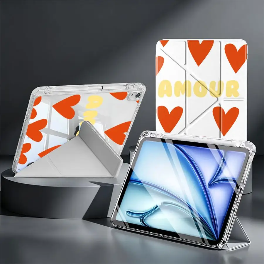Love Pattern Letters Tablet Case For iPad Pro 13 2025 2026 Mini 7 6 5 Air 8 M2 M3 3 9th 10th Gen 12th 11th With Pen Slot Cover