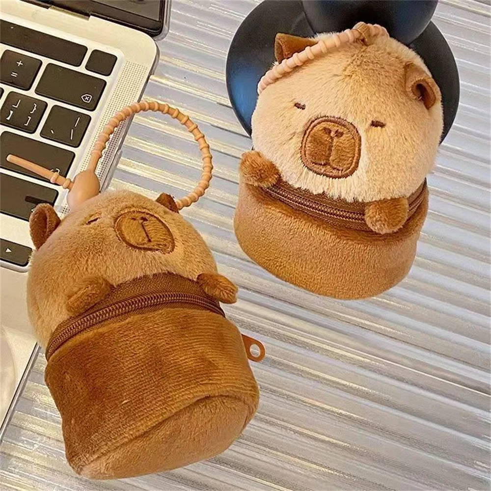 Cute Capybara Plush Coin Purse Cartoon Small Wallet Kids Portable Headphone Case Fluffy Panda Storage Bags Schoolbag Pendant