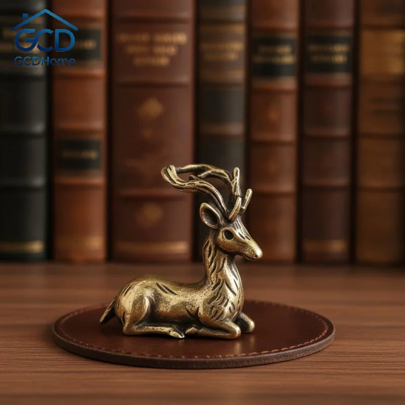 Retro Bronze Sika Deer Ornaments Micro Landscape Desktop Antique Home Decor Gift
