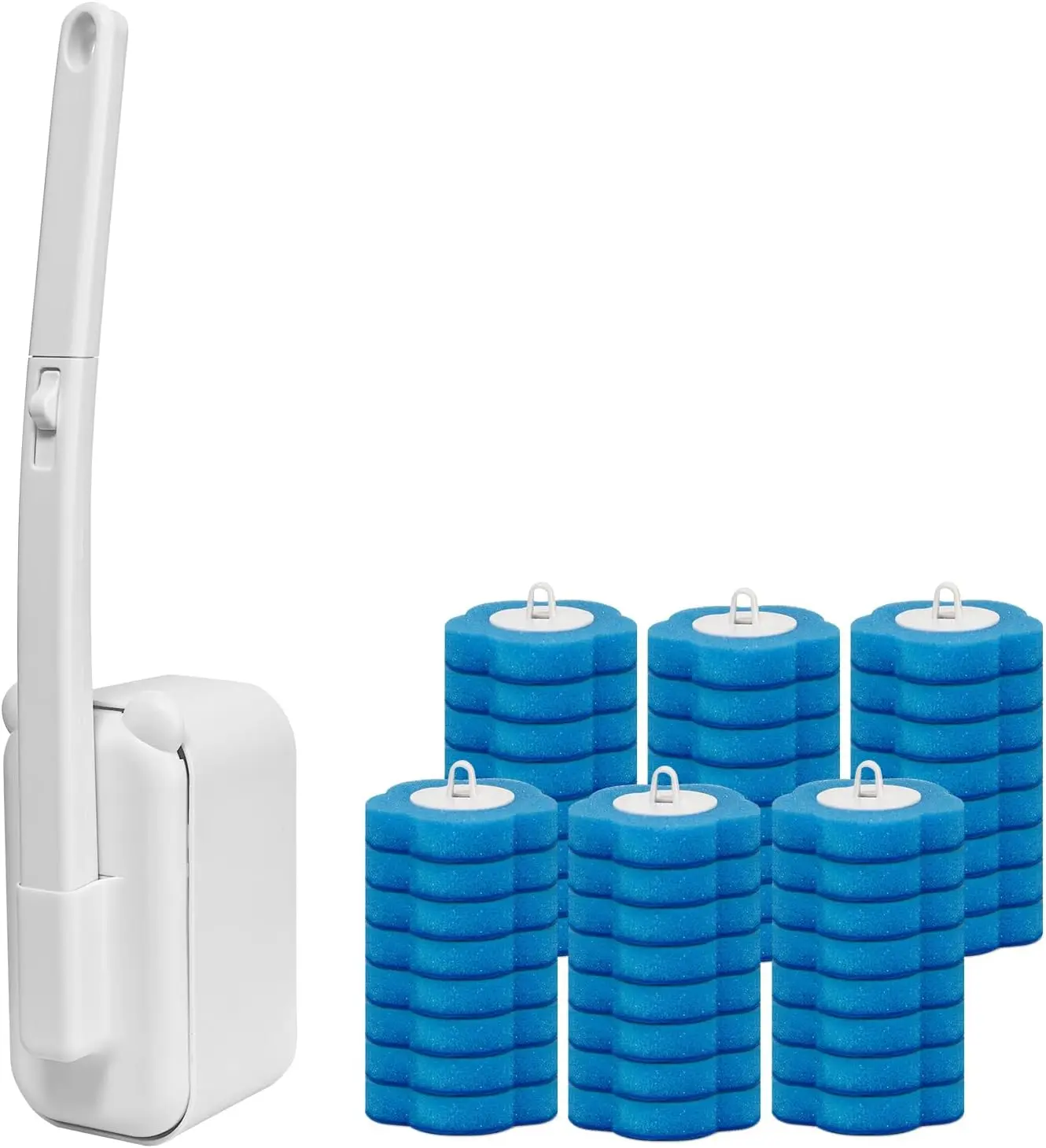 

Disposable Toilet Brush with 48 Refills, Wall Mounted Holder for Bathroom Deep Cleaning & Hygiene in White