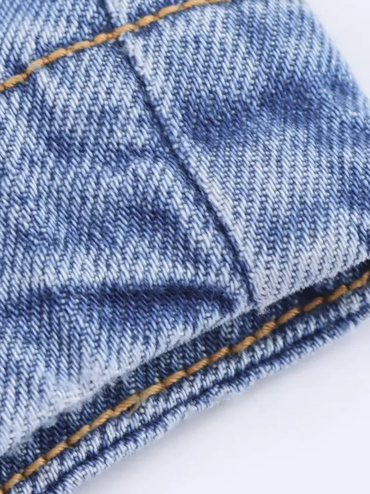 HH Women Solid Fashion Pants Suit Single-Breasted Lapel Long Sleeve Denim Coat+Drawstring Pockets Straight Long Jeans