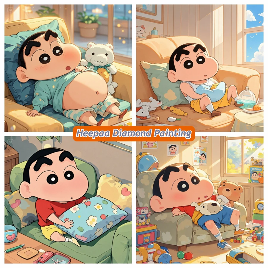 Kits de pintura de diamante de dibujos animados de crayón Shin Chan, arte fotográfico 5d Diy, mosaico redondo completo, bordado de punto de cruz, regalo de decoración del hogar