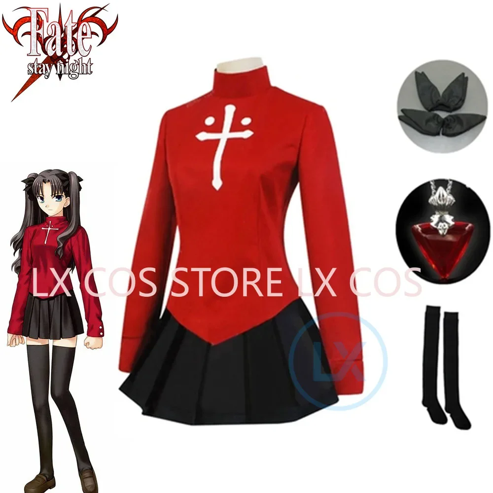 

Game Fate Stay Night Rin Tohsaka Uniform Red Suit Top + Skirt Dress Cos Anime Halloween Cosplay Costume For Girls Women