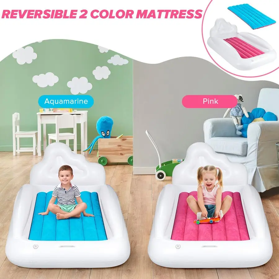 سرير سفر للأطفال الصغار، مرتبة هوائية للأطفال مزدوجة الجوانب، مرتبة تفجير مع جوانب للسفر، سرير أطفال محمول للسفر والنوم