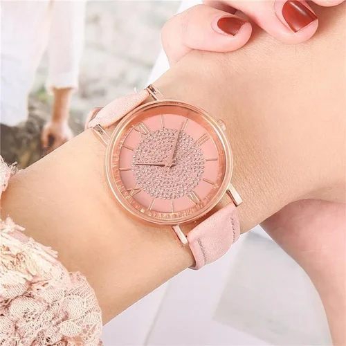 Imagen 2 del producto Reloj de pulsera para mujer con esfera de diamantes de imitación, correa de cuero, pulsera informal, correa de cuero informal, relojes de cuarzo, regalos
