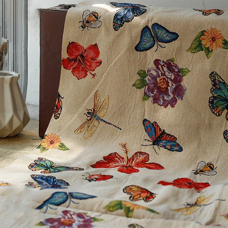 Butterfly Dragonfly Pattern Yarn Dyed Thick Jacquard Fabric Sofa Pillow Case Bag Suit Making Fabric