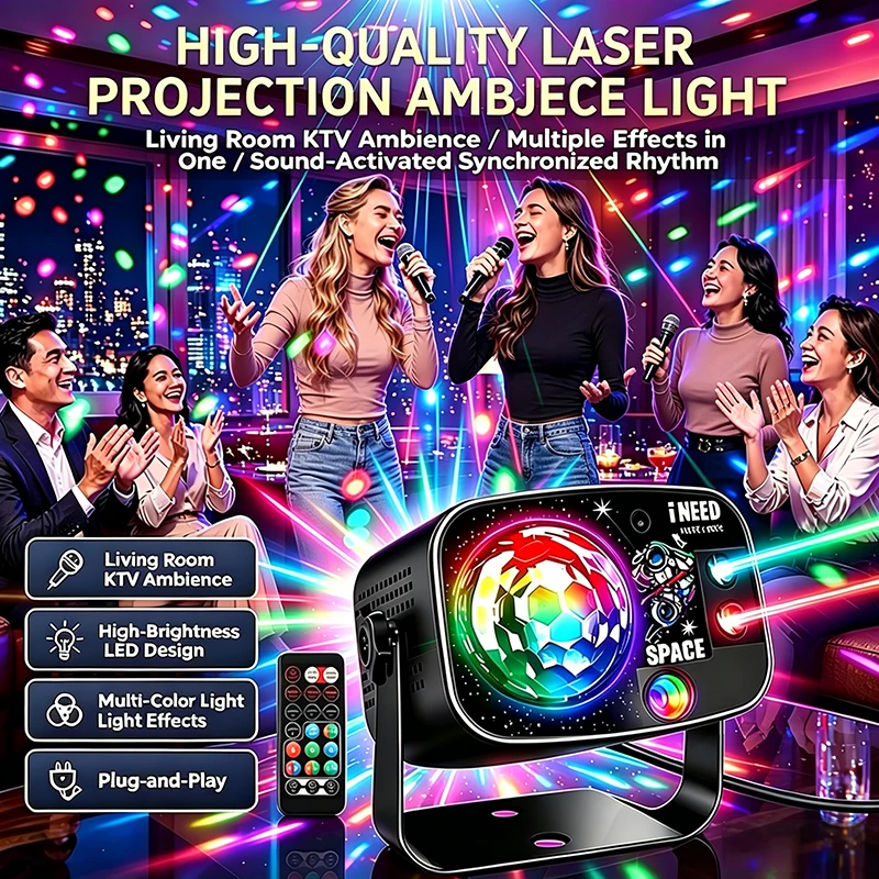 RGB Laser Stage Light, Sound Reactive Projector Strobe Lighting for Party, Halloween, Christmas, Club, Disco, KTV