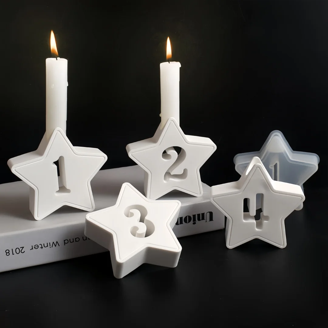 Star Number 1234 Candle Holder Gypsum Silicone Mold Plaster Candlestick Decoration Epoxy Resin Candle Base Mould