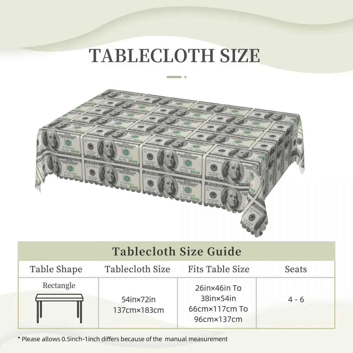 Dollar Custom Rectangular Tablecloth Oilproof Table Cover for Dining Events Table Cloth