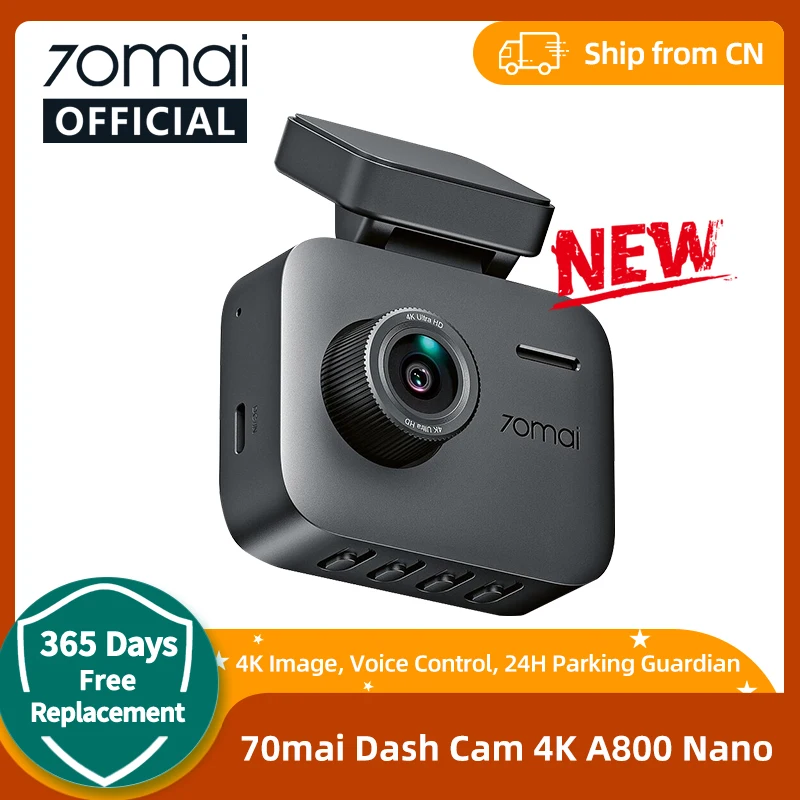 Global Version 70mai Dash Cam A800 Nano 4K HDR Front Cam Wi-Fi APP 24H Parking Surveillance 70mai A800 Nano True 4K Car DVR