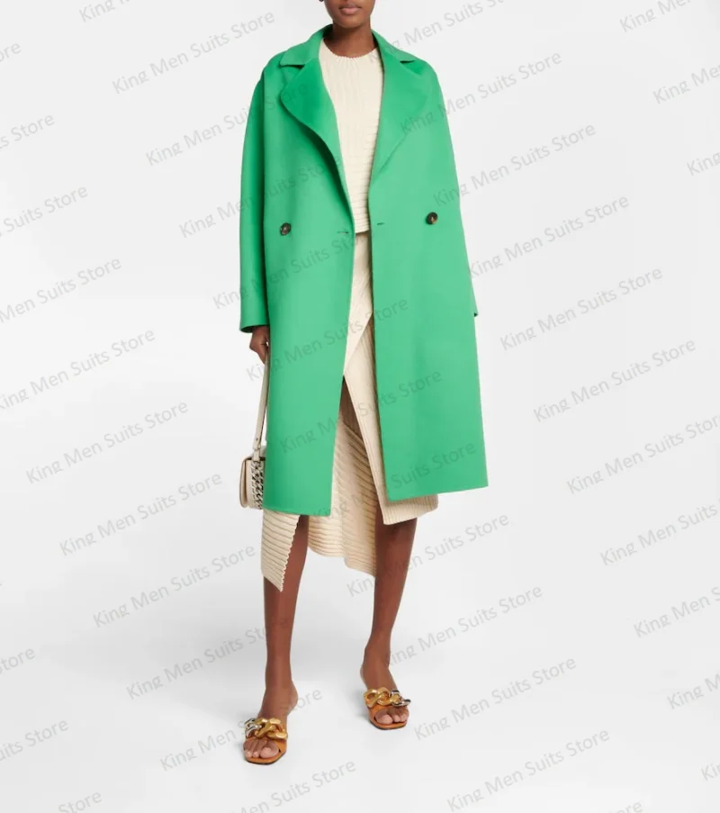 Traje de Cachemira de lana verde para mujer, Chaqueta larga y gruesa, abrigo de talla grande, vestido Formal para oficina y graduación, hecho a medida, Invierno