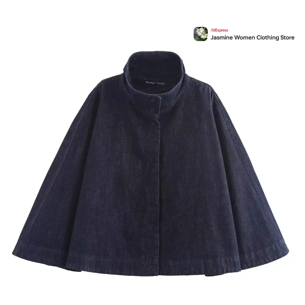 Ladies Casual Chic Denim Cloak Coat Women High Street Poncho Women Hidden Snap Buttons Relaxation Autumn Female Cover Up Outwear