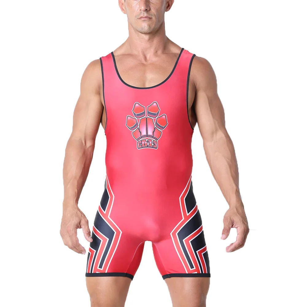 New Men\'s Wrestling Singlet Suit One Piece Bodysuit Tummy Control Wear Iron Gym Sports Fitness Sleeveless Weightlifting Skinsuit