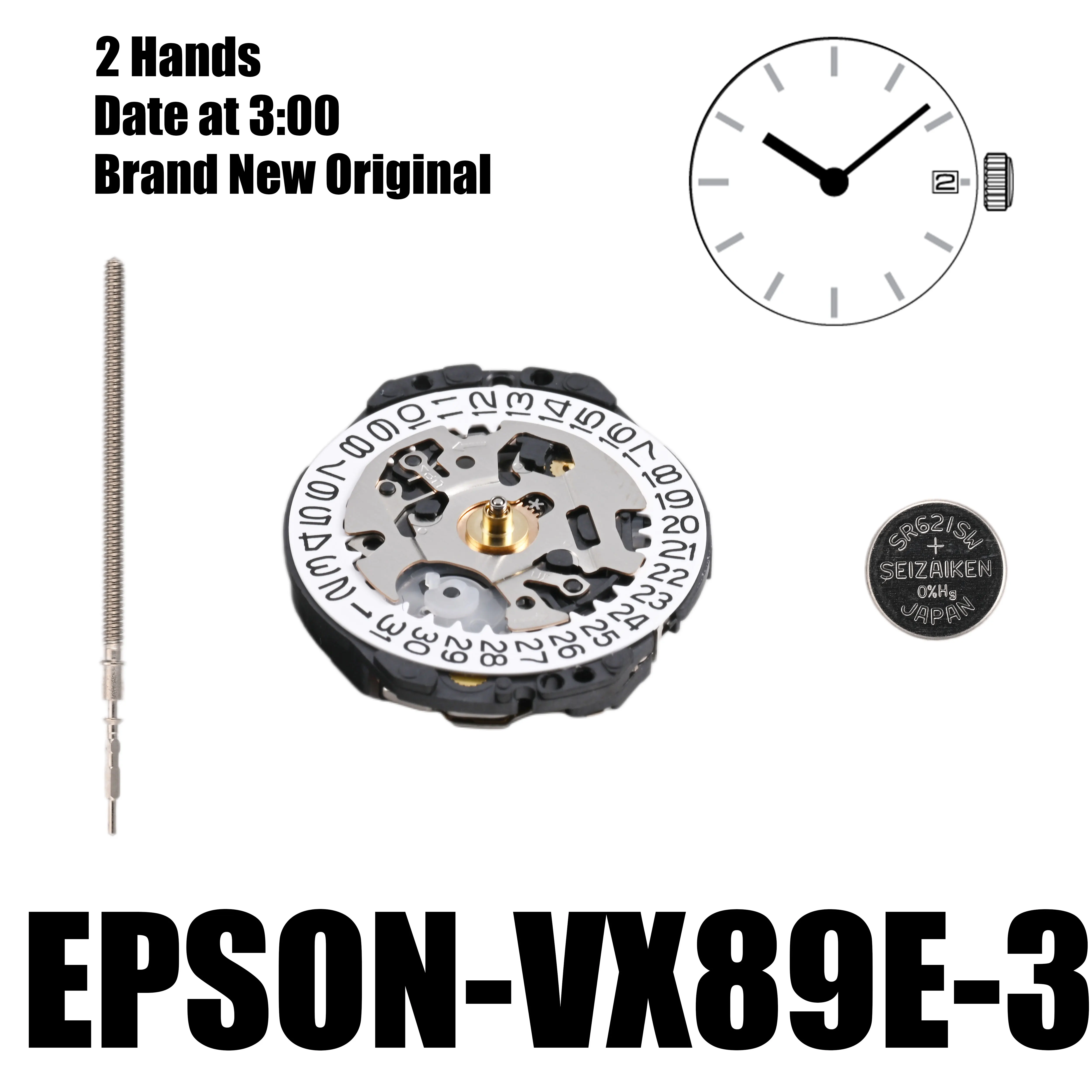 VX89 Movement Epson VX89E Movement Japan Genuine  VX Calendar Series Size:6 3/4 x 8''' 2 Hands / Date display at 3:00