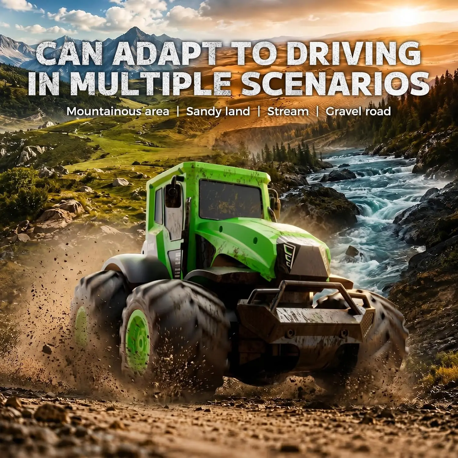 1:14 Scale 4WD High-Speed RC Truck, 15KM/H IPX7 Waterproof Remote Control Car with 2.4GHz Full Proportional Steering, 7.4V 1200mAh Battery, Dual-Mode for Land and Water Operation