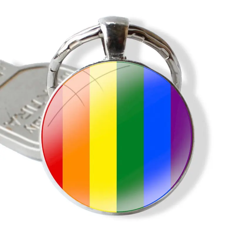 LGBT Lesbian Gay Pride Rainbow Friendly Print Art Keychain Handmade Glass Cabochon Key Ring Holder Pendant Key Chains