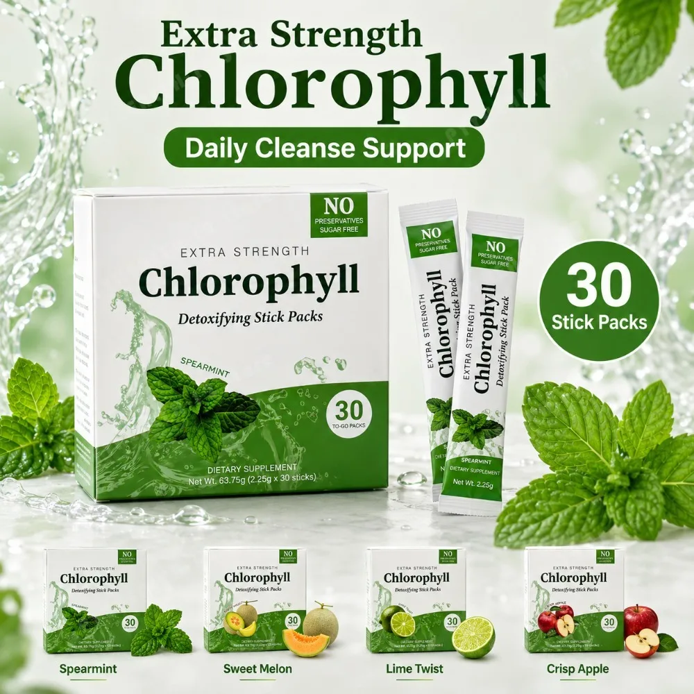 Chlorophyll Chlorophyllin 120mg Detox Stick Packs 30ct Sugar Free Prebiotic Gut Health Daily Support Non GMO Keto Supplement