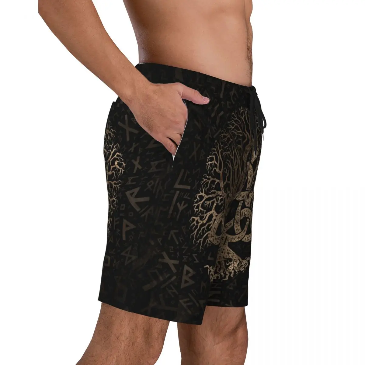 Baum des Lebens mit Triquetra auf Futhark Boards horts Herren Dry Board Shorts Yggdrasil Badehose individuell bedruckte Badeanzüge