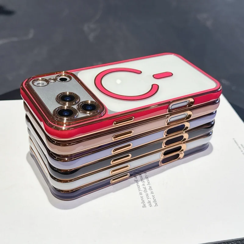 Luxury Plating Color Magsafe Wireless Charge Case For iPhone 17 Air 16 15 14 13 17 Pro Max Plus Camera Lens Protect Clear Cover