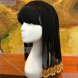 Cleopatra Movie Cosplay Prop Black Wig Woman Queen Full Black Braids Beaded Annual Bar Show Halloween Party Roleplay Accessory