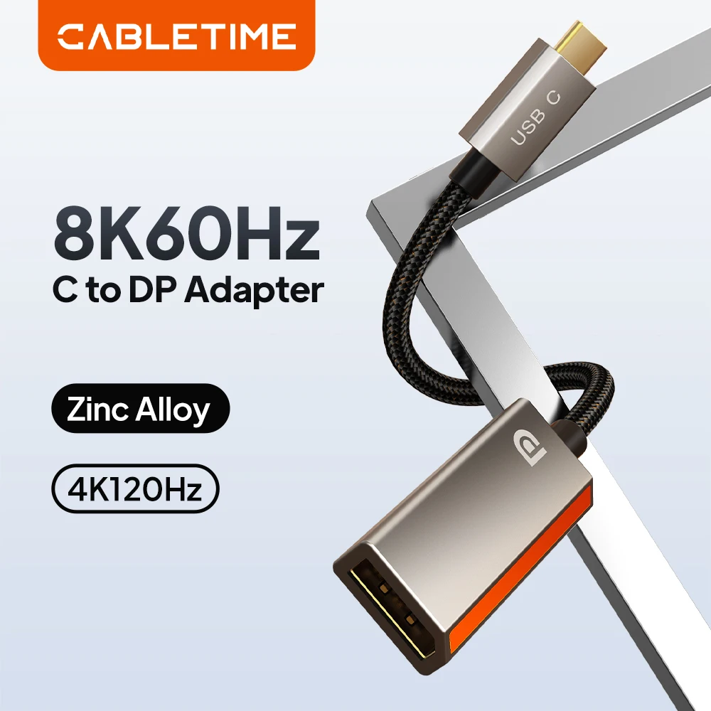 

Адаптер CABLETIME USB C 8K 60 Гц 4K 120 Гц HDR 10 для ноутбуков и iPad Air Pro, из цинкового сплава, конвертер DisplayPort 1.4, USB C на DP