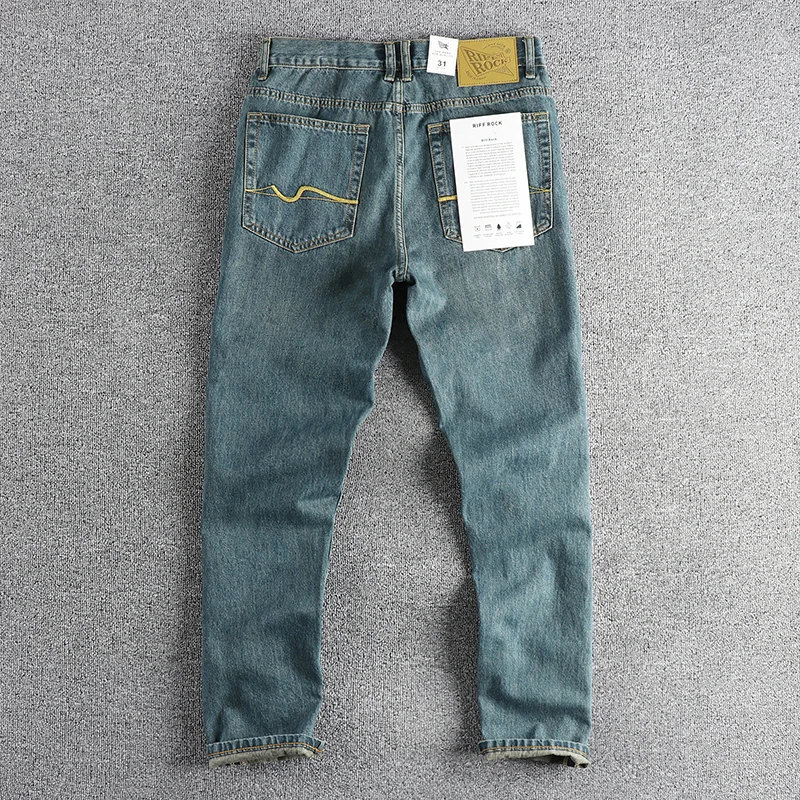 May Khaki vintage blue jeans men's crease wash craft fit straight leg youth basic casual pants