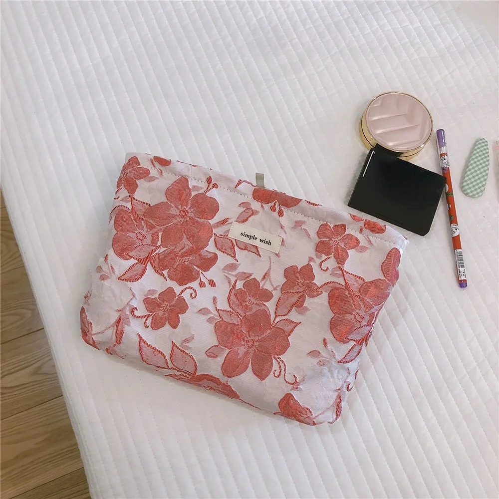 Large Vintage Floral Women Cosmetic Bag with Portable Beauty Makeup Bag Case Organizer Canvas Clutch Pouch Travel Wash Bag