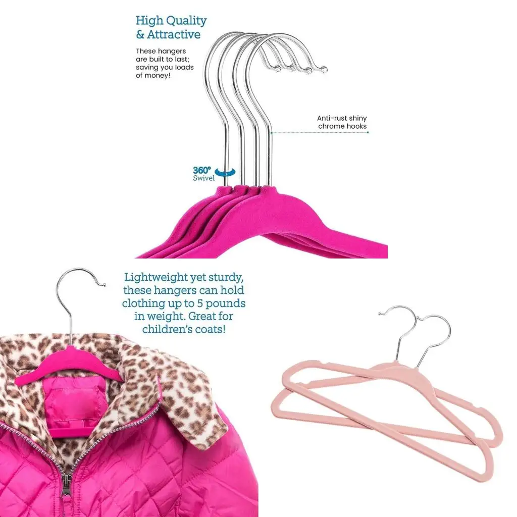10Pcs Baby Non-Slip Hangers Space Saving 360 Degree Hook Felt Kids Clothes Drying Rack