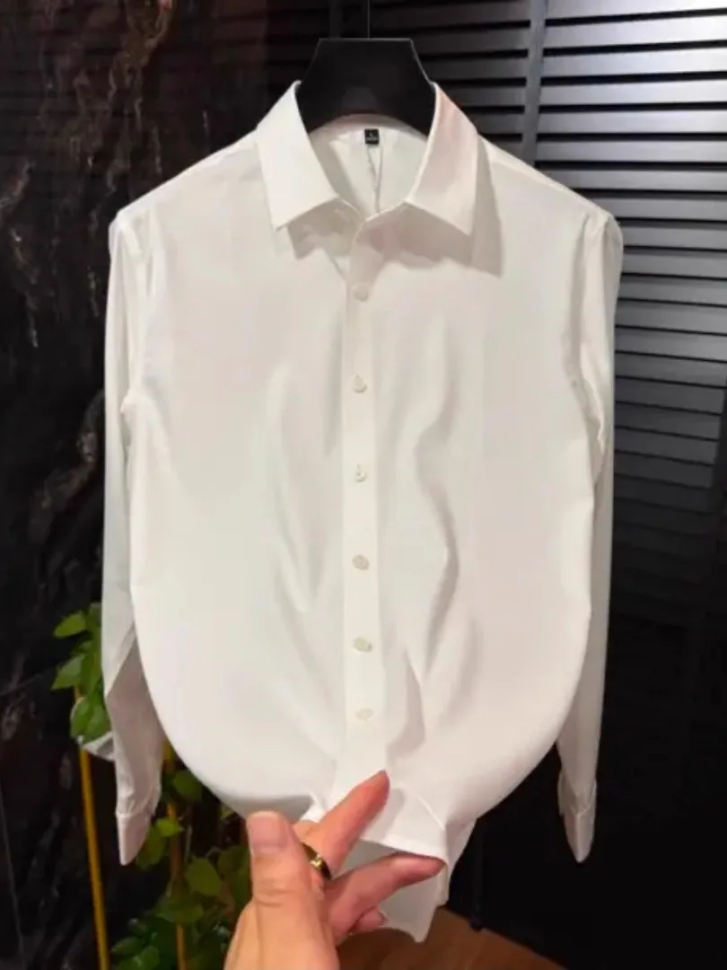 

Comfortable Pure Color Men's irt Stand Fit Busin Casual Faionable New Autumn Winter Husba like irt