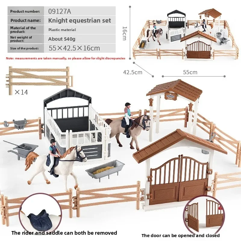 Farm Stable House Model Scene Action Figures Fence Horseman Farmer Poultry Horse Animals Figurine Cute Kids Toy Gift