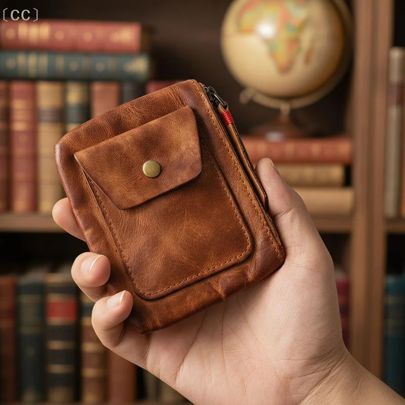 〔CC〕Men's Wallet Genuine Leather Cowhide with Credit Card Holder and Earbuds Pouch for Travel Essentials〔88〕