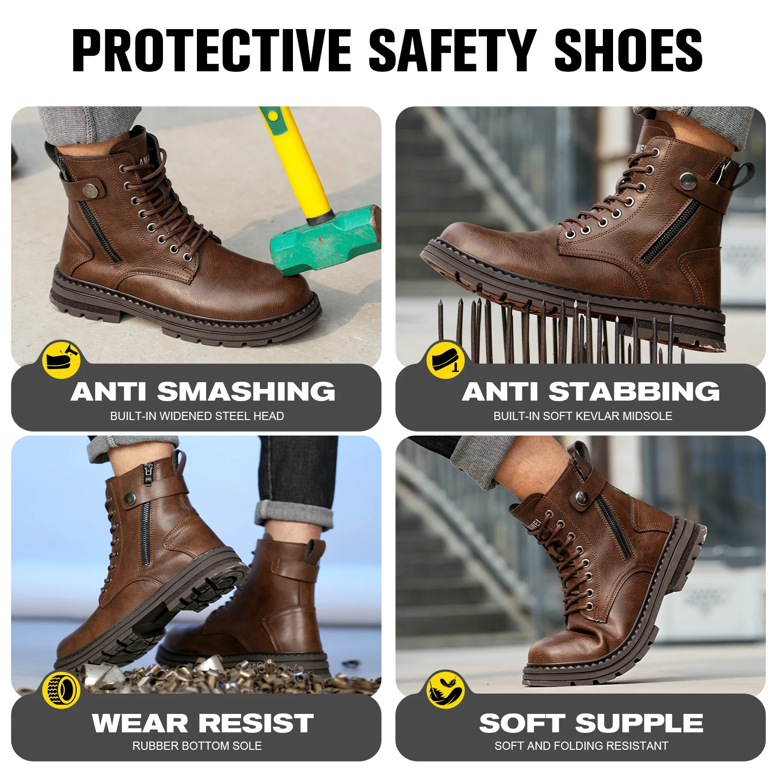 Steel Toe Safety Shoes Man Anti-Puncture Waterproof Men's Work Safety Boots Indestructible Men's Boots Security Protective Boot