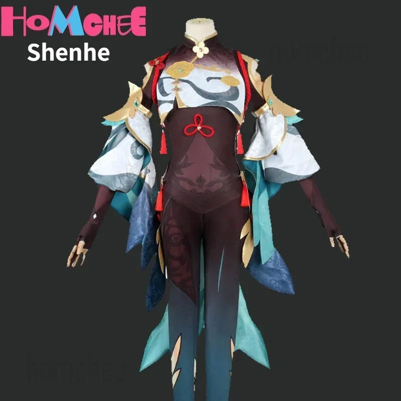 

HomChee COS Game Shenhe Cosplay Costume Shenhe Jumpsuit Wig Shen He Battle Suits Women Cospaly