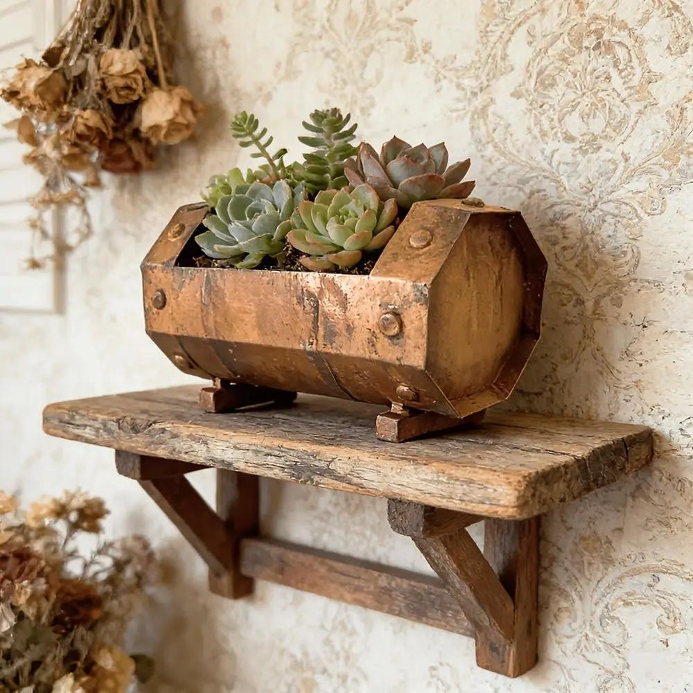 Rustic Solid Wood Wine Trough Planter Retro Style Succulent Holder Decorative Flower Pot For Garden Home Decor