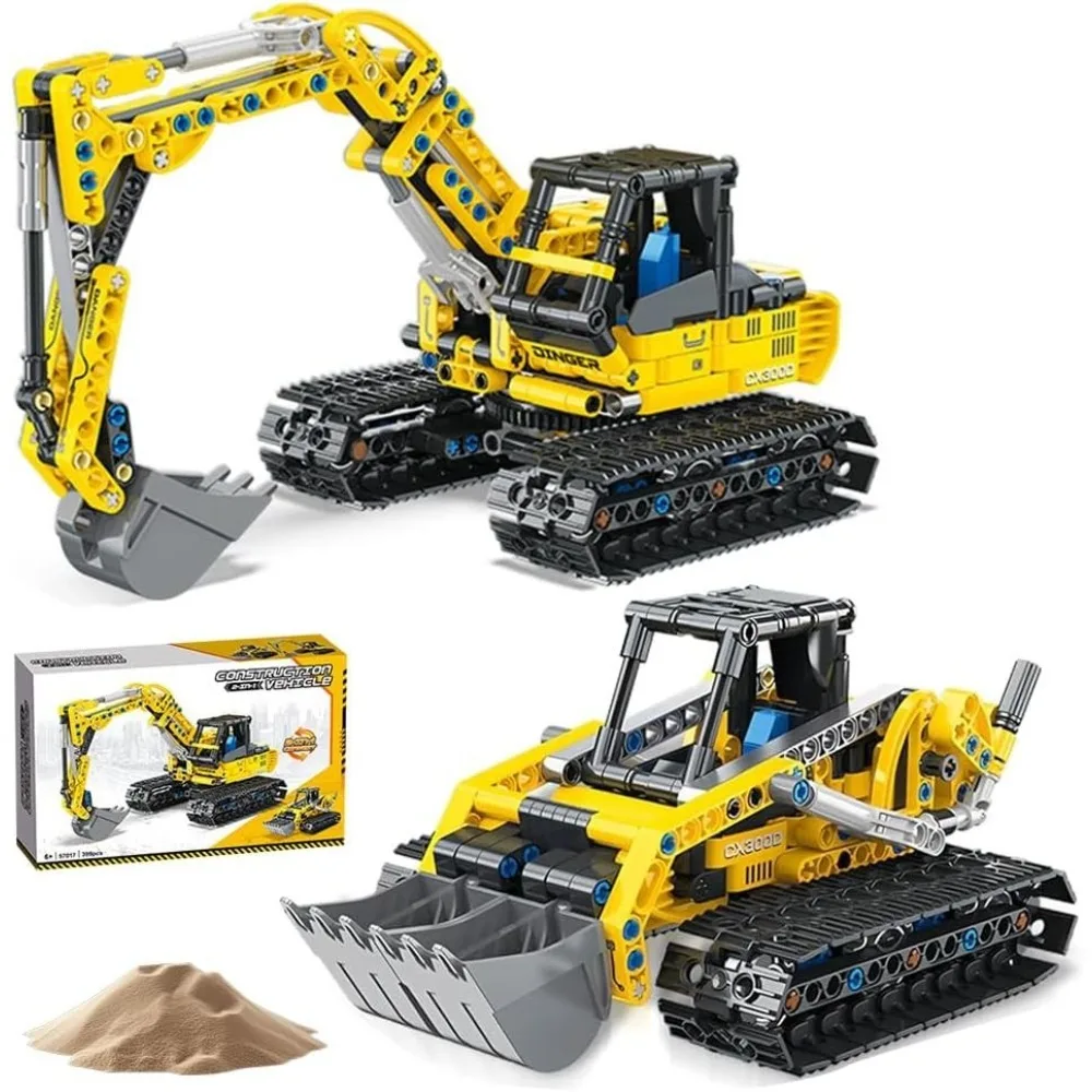 

Construction vehicle series building kit, 2-in-1 deformable excavator, bulldozer and truck, adult toy birthday gift