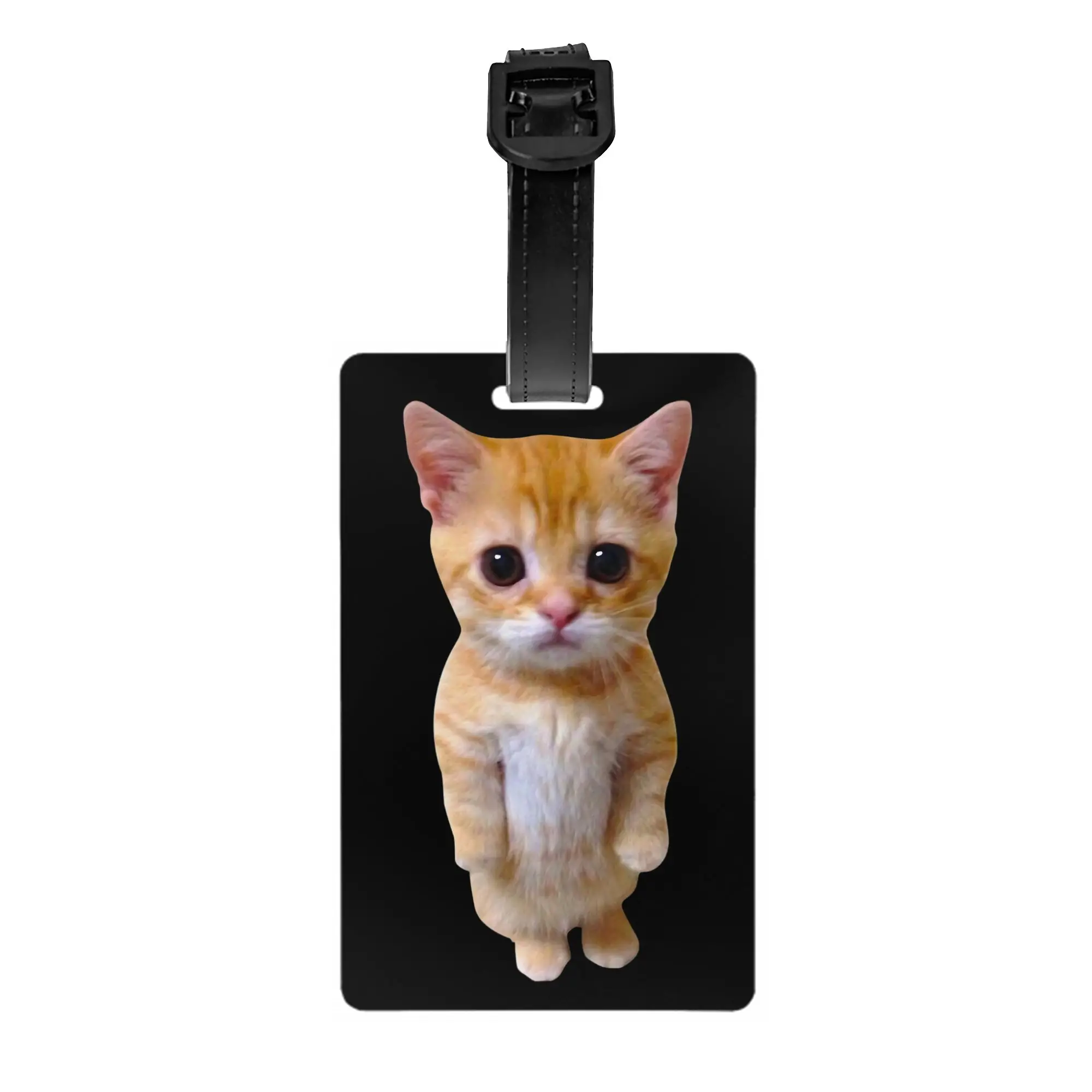 Custom El Gato Meme Luggage Tag Privacy Protection Sad Munchkin Kitty Standing Cat Baggage Tags Travel Bag Labels Suitcase