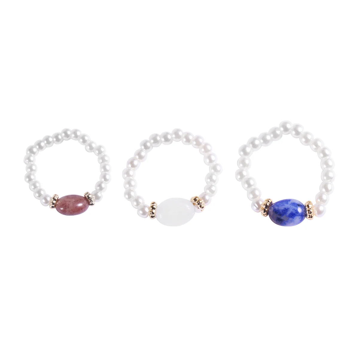 

3Pcs Natural Stone Finger Rings Fashion Chic Design for Women Party Prom Casual Use Elegant Woman Stone Rings White