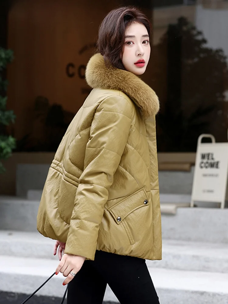   Ning 本革ダウンジャケット レディース オートスリーブ 2025 冬新作 ルーズシープスキン ファートリムコート ジッパー開閉