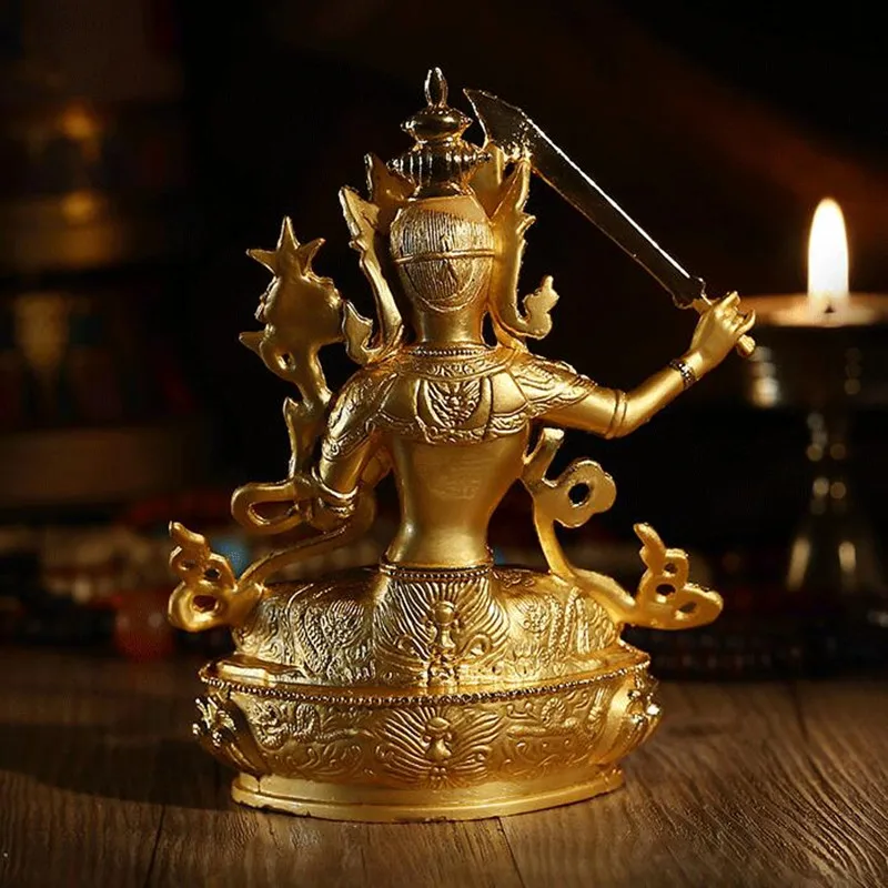Exquisite Gilded Gautama Manjushri Buddha Statue Tibetan Tantric Alloy Figurine for Altar Crafts Decoration Home Decor