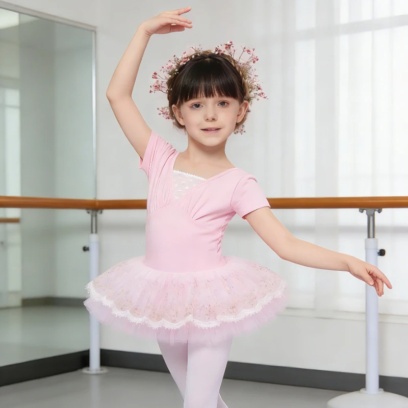 

Girls Ballet Leotard Dress Heart Mesh Tulle Skirt Cotton Spandex Performance Toddler Kids Size 105-160 Embroidery Dancewear