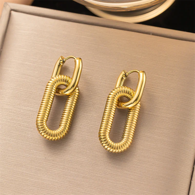 Fashion Silver Gold Plated Double Geometric Cricle Hoop Earrings for Women Huggie Punk Hip-Hop Jewelry Gift eh145