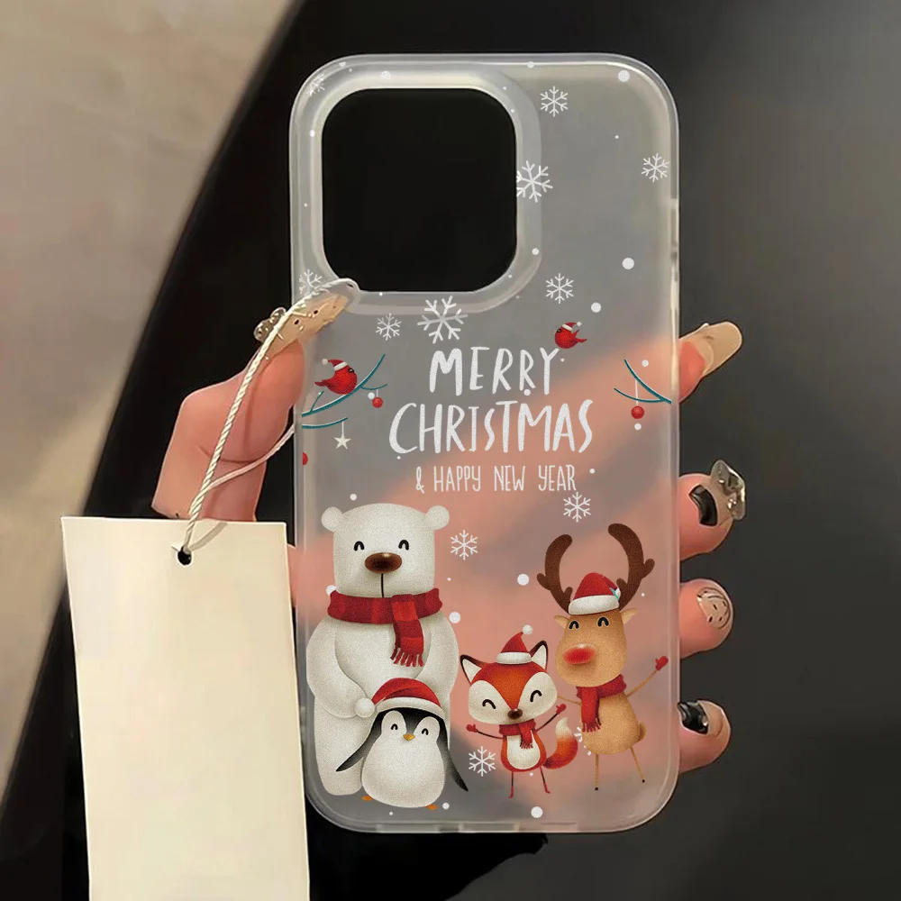 Merry Christmas Frosted Clear Phone Case For iPhone 16 Pro Max 15 14 13 12 11 Pro 16 15 14 Plus Fashion For iphone Navidad Cover