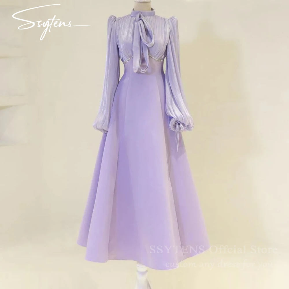 SSYTENS 우아한 A라인 반짝이는 이브닝 드레스 퍼플 정장 파티 가운 여성용 심플 사우디 비즈 웨딩 프롬 가운 맞춤 제작