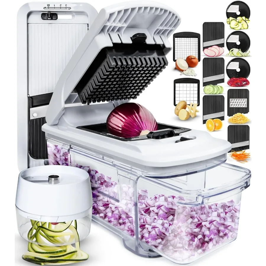 

All-in-1 Vegetable Chopper and Mandoline Slicer for Kitchen - Cheese Grater, French Fry Cutter, Cheese Slicer - Bonus H