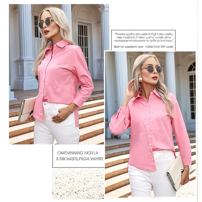 ABP-Camisas con botones para mujer, camisas de vestir de manga larga, blusas de oficina de trabajo con cuello sin arrugas