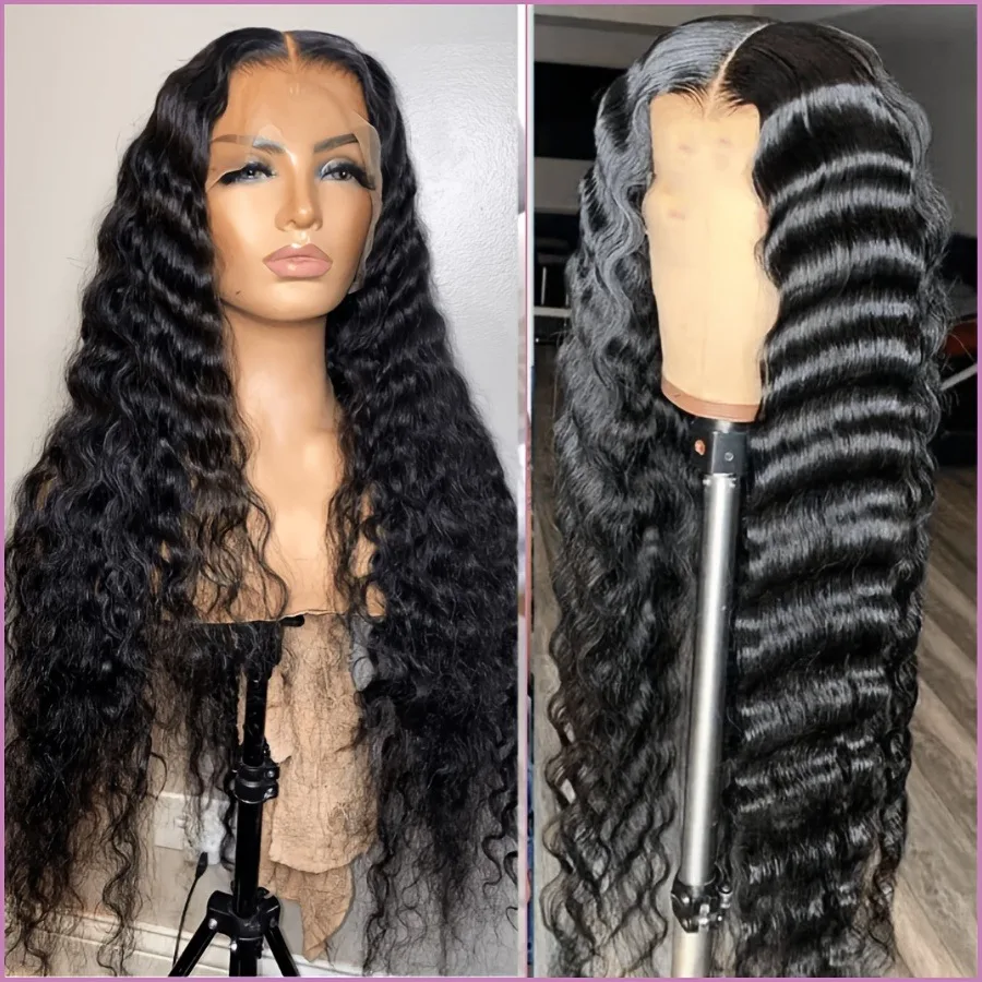 Deep Wave Lace Front Wigs Human Hair 13x6 HD Lace Front Wigs Burmese Curly 13X4 Human Hair Pre Plucked Brazilian Curly Human Hair Wig 200 Density Deep Wave Frontal Wigs Human Hair HD Lace 26 Inch Curl image 2